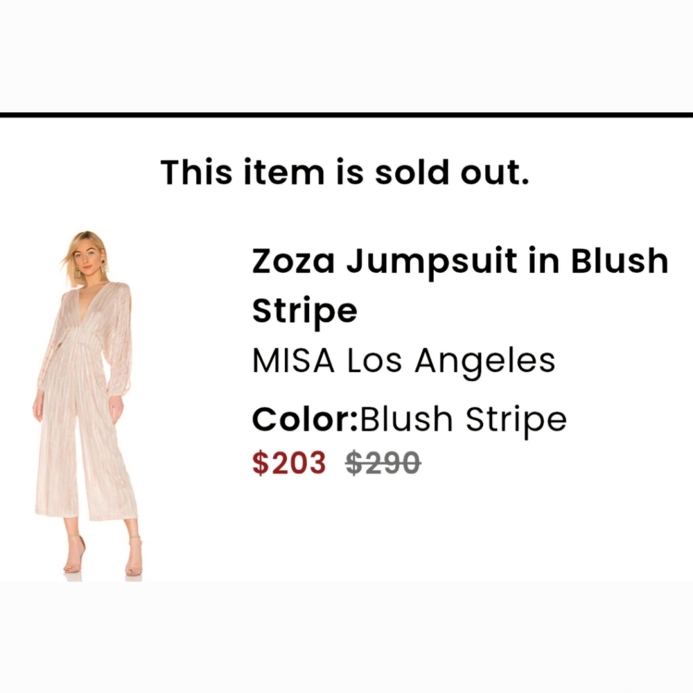 MISA Los Angeles Zoza Pink - Gold Jumpsuit with Slit Sleeves